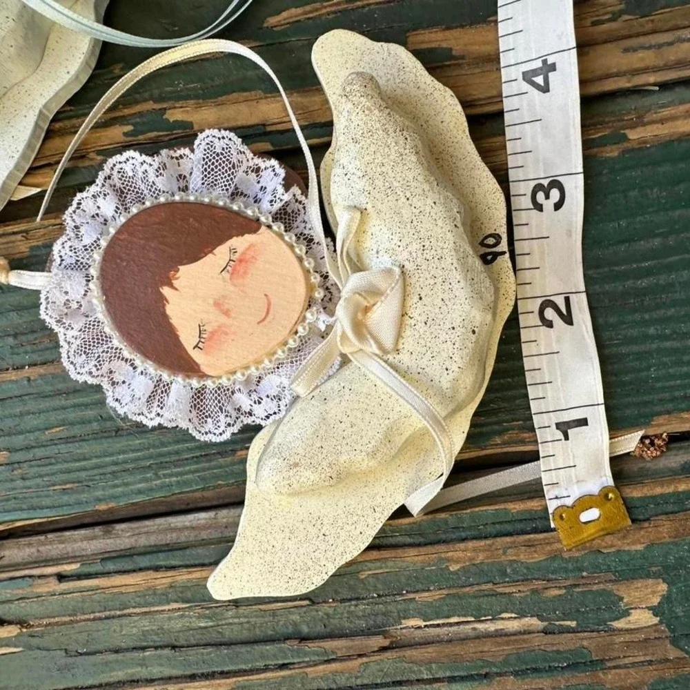 Vintage 1990‎ Handmade Dough Angel Ornaments Set of 5 Lace Pearl Cottagecore 90s